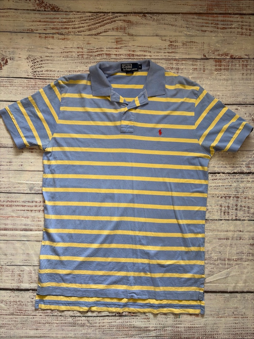 Polo by Ralph Lauren Light Blue & Yellow Striped Polo Shirt Medium